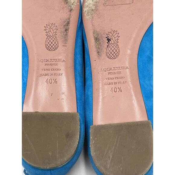 Aquazzura Forever Marilyn Turquoise Blue Ballet Flats Designer Suede 40.5/10 US - Picture 9 of 9